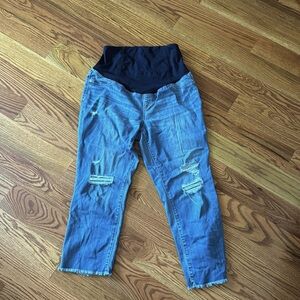 Over Belly Cropped Distressed Straight Maternity Jeans